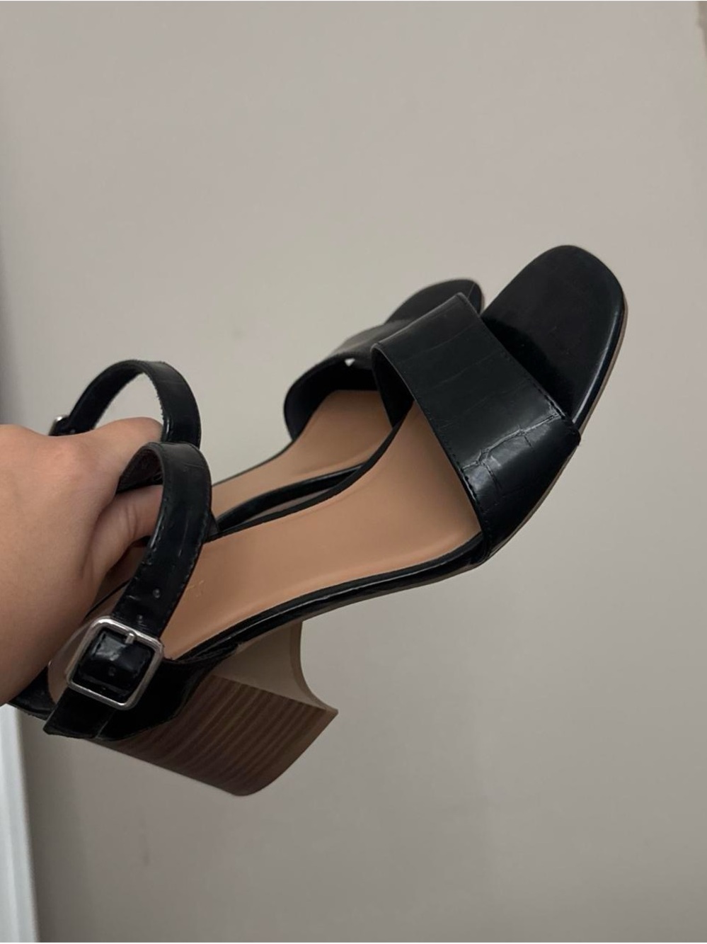Old Navy Black Croc-Texture Block Heel Sandals